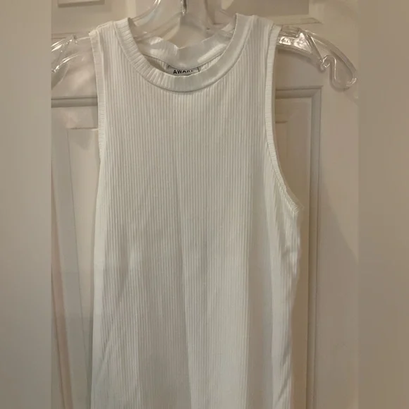 Aware by Vero Moda Ribbed Knit Fitted White Dress, Sleeveless, Round Neck, Sz M - Picture 6 of 13
